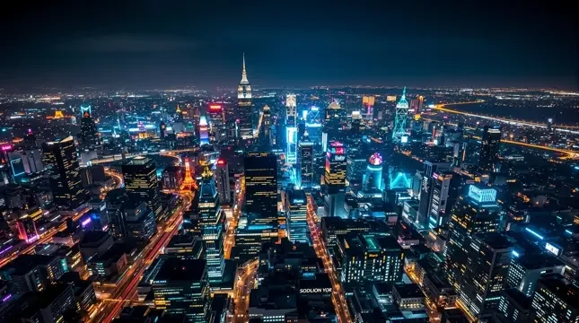 城市夜景航拍：不夜城的光影